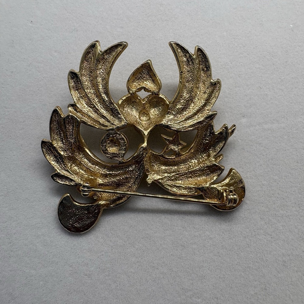 Brooch Gold Tone Flower‎ Heart Art Deco - Picture 2 of 5